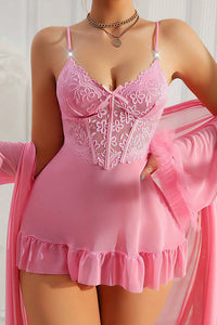 Willluxe® Romantic Lace Bustier Chemise & Sheer Robe 2-Piece Set