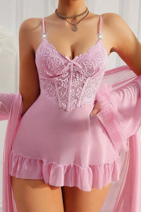 Willluxe® Romantic Lace Bustier Chemise & Sheer Robe 2-Piece Set