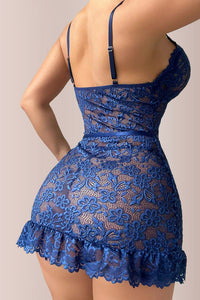 Willluxe® Midnight Allure Sheer Lace Ruffled Slip Dress