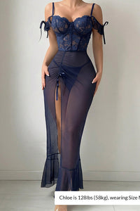 Willluxe® Elegant Lace & Mesh Corset Nightgown