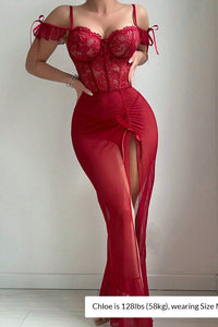 Willluxe® Elegant Lace & Mesh Corset Nightgown