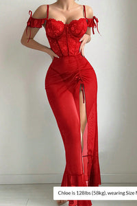 Willluxe® Elegant Lace & Mesh Corset Nightgown