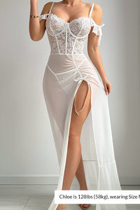 Willluxe® Elegant Lace & Mesh Corset Nightgown