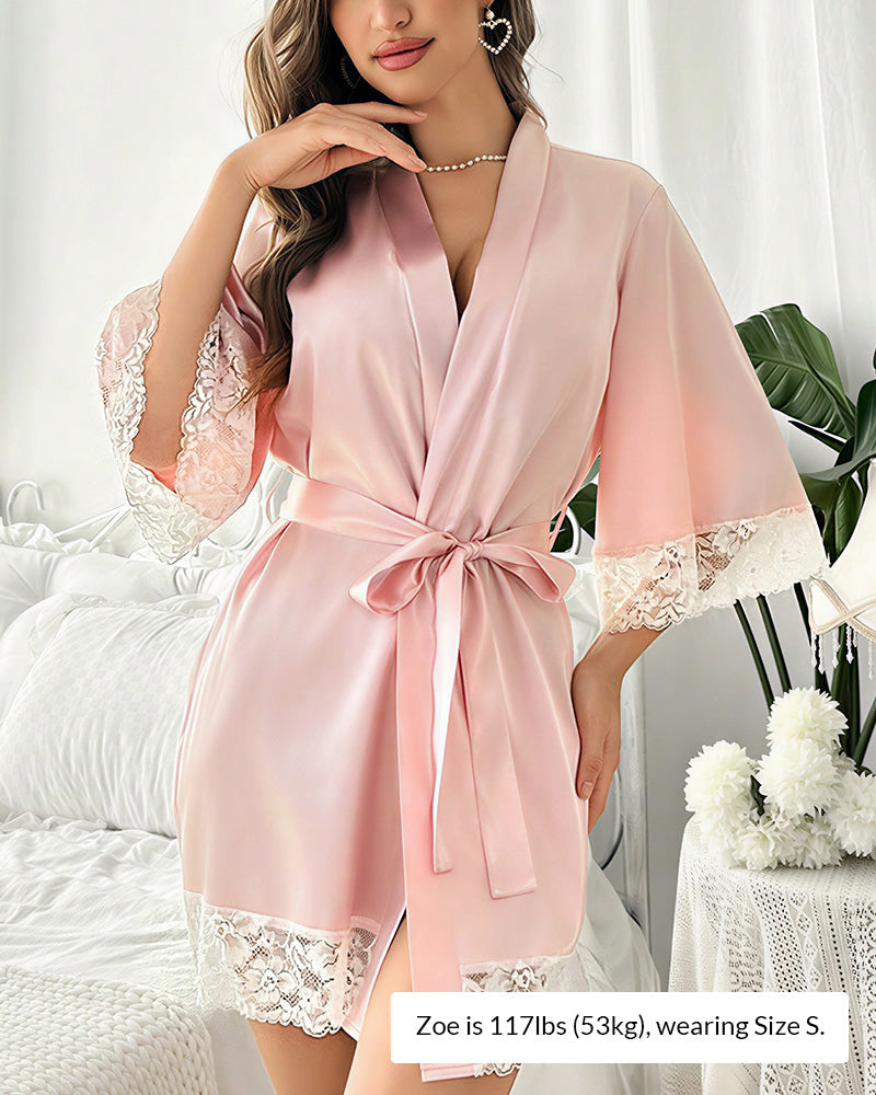 Willluxe® Elegant Satin Lace-Trimmed Short Loungewear Robe