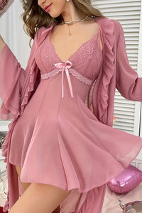 Willluxe® Deep-V Lace Nightgown & Matching Robe Set