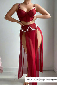 Willluxe® Sheer Mesh Corset Top & Double Slit Maxi Skirt Lingerie Set