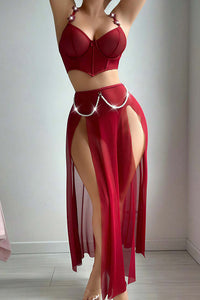 Willluxe® Sheer Mesh Corset Top & Double Slit Maxi Skirt Lingerie Set