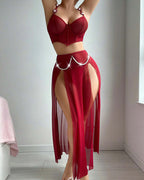 Willluxe® Sheer Mesh Corset Top & Double Slit Maxi Skirt Lingerie Set