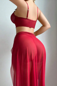 Willluxe® Sheer Mesh Corset Top & Double Slit Maxi Skirt Lingerie Set