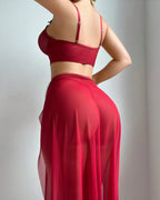 Willluxe® Sheer Mesh Corset Top & Double Slit Maxi Skirt Lingerie Set