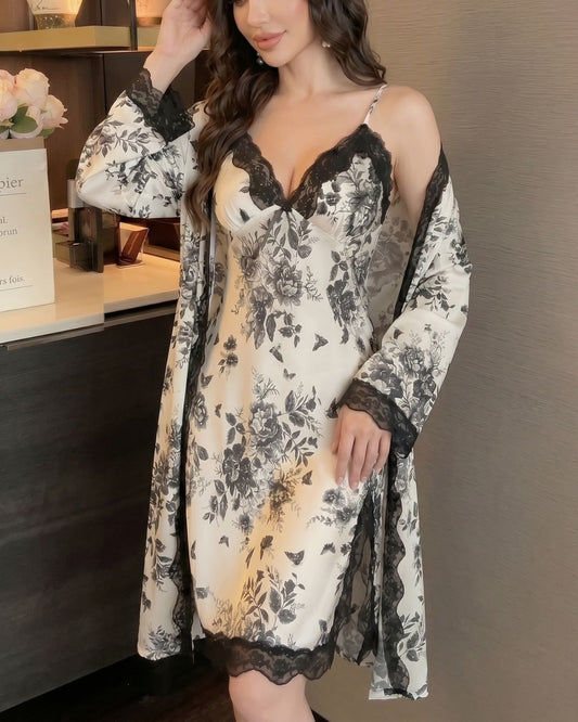 WILLLUXE® Lace Floral Sleepwear Two Piece Set