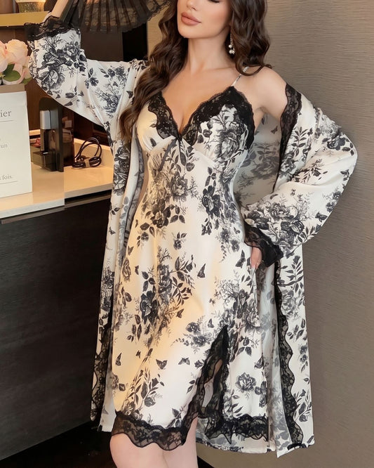 WILLLUXE® Lace Floral Sleepwear Two Piece Set