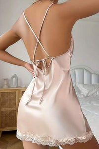 Willluxe® Floral Lace Trim Flattering Side Slit Nightgown