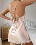 Willluxe® Floral Lace Trim Flattering Side Slit Nightgown