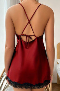 Willluxe® Floral Lace Trim Flattering Side Slit Nightgown