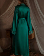 Willluxe® Soft Lace Trim Flared Long Sleeves Elegant Satin Robe