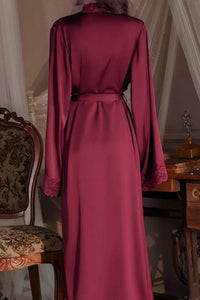 Willluxe® Soft Lace Trim Flared Long Sleeves Elegant Satin Robe
