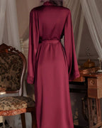 Willluxe® Soft Lace Trim Flared Long Sleeves Elegant Satin Robe