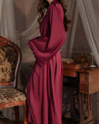 Willluxe® Soft Lace Trim Flared Long Sleeves Elegant Satin Robe