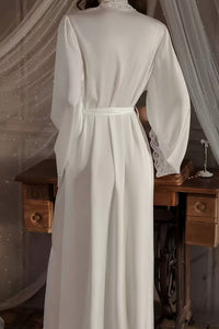 Willluxe® Soft Lace Trim Flared Long Sleeves Elegant Satin Robe