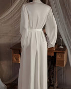 Willluxe® Soft Lace Trim Flared Long Sleeves Elegant Satin Robe