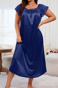Willluxe® Plus Size Square Neck Bow Embellished Pajama Night Dress