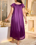 Willluxe® Plus Size Square Neck Bow Embellished Pajama Night Dress