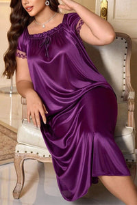Willluxe® Plus Size Square Neck Bow Embellished Pajama Night Dress
