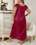 Willluxe® Plus Size Square Neck Bow Embellished Pajama Night Dress