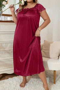 Willluxe® Plus Size Square Neck Bow Embellished Pajama Night Dress