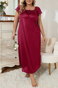 Willluxe® Plus Size Square Neck Bow Embellished Pajama Night Dress