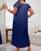 Willluxe® Plus Size Square Neck Bow Embellished Pajama Night Dress