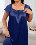 Willluxe® Plus Size Square Neck Bow Embellished Pajama Night Dress