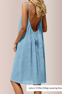 Willluxe® Backless Crinkle Texture Slip Beach Cover Up Dress