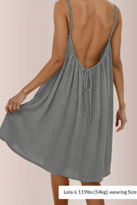 Willluxe® Backless Crinkle Texture Slip Beach Cover Up Dress