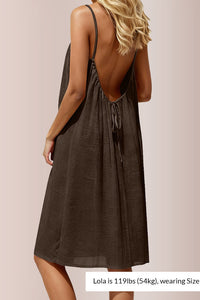 Willluxe® Backless Crinkle Texture Slip Beach Cover Up Dress