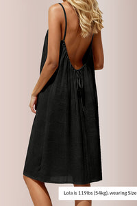 Willluxe® Backless Crinkle Texture Slip Beach Cover Up Dress
