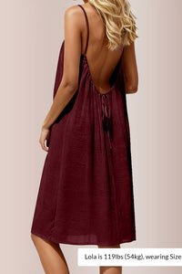 Willluxe® Backless Crinkle Texture Slip Beach Cover Up Dress