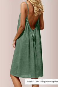 Willluxe® Backless Crinkle Texture Slip Beach Cover Up Dress