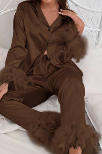Willluxe® Ice Silk Feather Loose Pajama Set