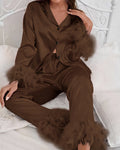 Willluxe® Ice Silk Feather Loose Pajama Set