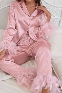 Willluxe® Ice Silk Feather Loose Pajama Set