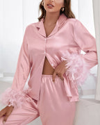 Willluxe® Ice Silk Feather Loose Pajama Set