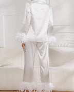 Willluxe® Ice Silk Feather Loose Pajama Set