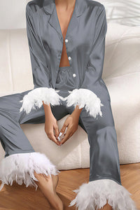 Willluxe® Ice Silk Feather Loose Pajama Set