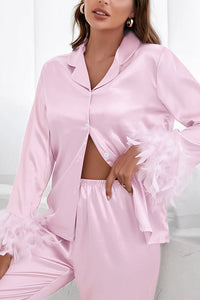 Willluxe® Ice Silk Feather Loose Pajama Set