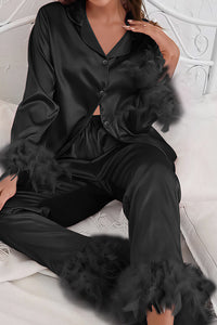 Willluxe® Ice Silk Feather Loose Pajama Set
