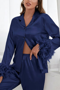 Willluxe® Ice Silk Feather Loose Pajama Set