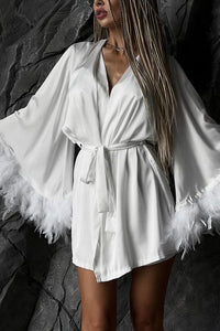 Willluxe® Satin Feather Trim 3-Piece Pajama Set