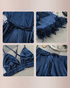 Willluxe® Satin Feather Trim 3-Piece Pajama Set